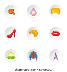 France icons set. Cartoon illustration of 9 France vector icons for web