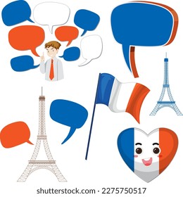 France icons set with speech bubbles illustration