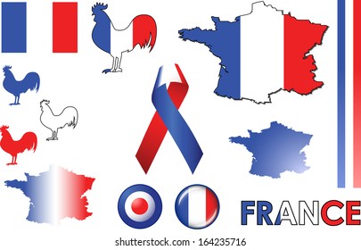 France Icons. Set of vector graphic images and symbols representing France.