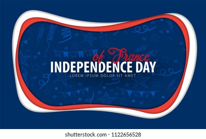 France. Independence day greeting card. Paper cut style