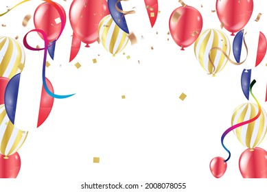 France Independence Day Patriotic Design. Balloons in French National Colors. Happy Independence 