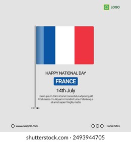 France Independence Day Social Media Banner, Editable Vector Design with Flag