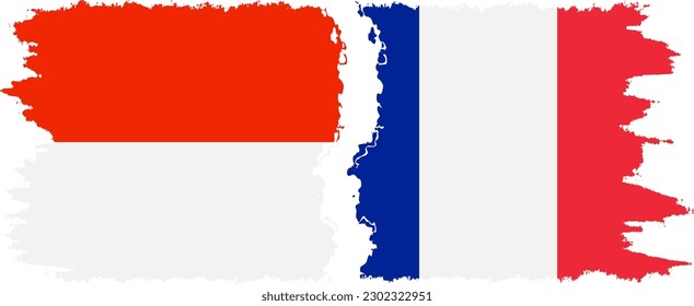 France and Indonesia grunge flags connection, vector