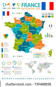 France Infographic Map And Flag - Vector Illustration