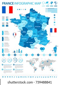 France infographic map and flag - vector illustration