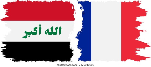 France and Iraq grunge flags connection, vector