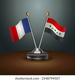 France and Iraq table flags relation  with gradient backgrund. Vector Illustration