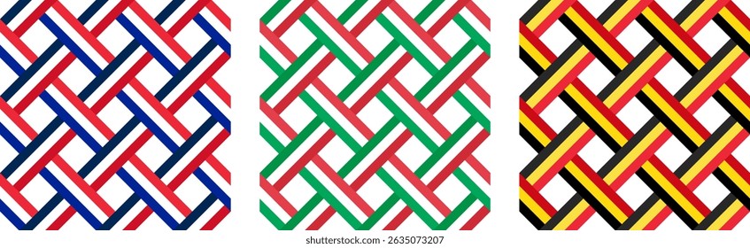 france, italy and belgium flags pattern intertwined. geometric background for decoration. vector illustration
