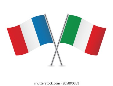 France and Italy crossed flags. French and Italian flags on white background. Vector icon set. Vector illustration.