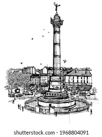 France, the July Column, Colonne de Juillet, Place de la Bastille in Paris- vector illustration 