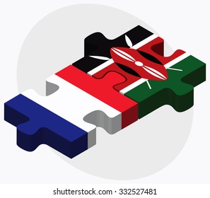 France and Kenya Flags in puzzle isolated on white background