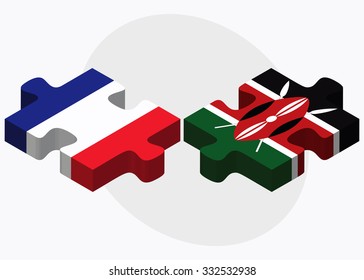 France and Kenya Flags in puzzle isolated on white background
