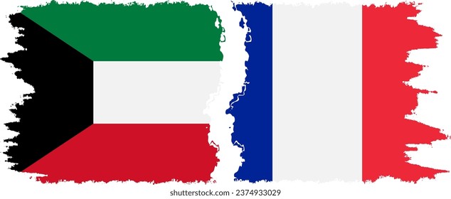 Conexión de banderas grises de Francia y Kuwait, vector