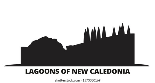 France, Lagoons Of New Caledonia city skyline isolated vector illustration. France, Lagoons Of New Caledonia travel black cityscape