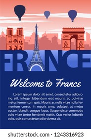 France landmark brochure in typography national flag color design,advertising artwork,vector illustration