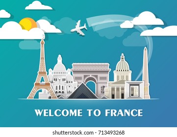 France Landmark Global Travel And Journey paper background. Vector Design Template.used for your advertisement, book, banner, template, travel business or presentation.