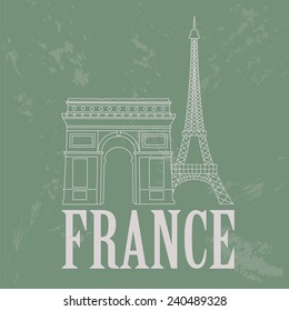 France landmarks. Retro styled image. Vector illustration