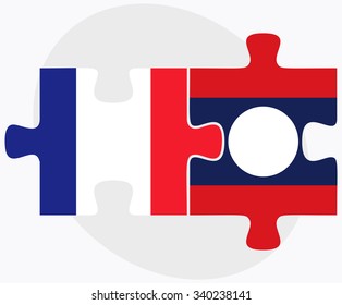 France and Laos Flags in puzzle isolated on white background