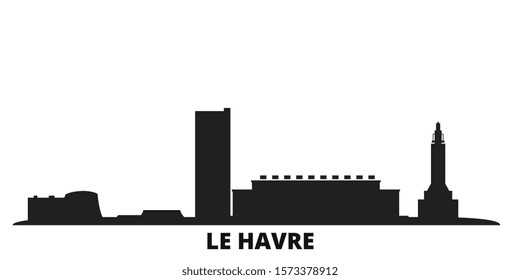 France, Le Havre city skyline isolated vector illustration. France, Le Havre travel black cityscape