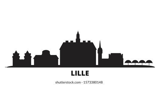 France, Lille city skyline isolated vector illustration. France, Lille travel black cityscape svg