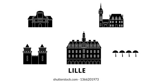 France, Lille flat travel skyline set. France, Lille black city vector illustration, symbol, travel sights, landmarks. svg