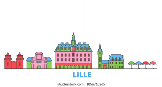 France, Lille line cityscape, flat vector. Travel city landmark, oultine illustration, line world icons svg