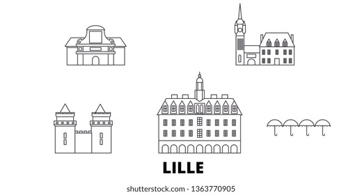 France, Lille line travel skyline set. France, Lille outline city vector illustration, symbol, travel sights, landmarks.
