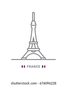 Icono de línea de Francia. Ilustración vectorial de la Torre Eiffel y la bandera francesa.