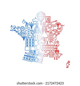 France Line Icons Country. Vector Thin Outline National Symbols.
