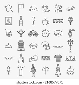 France Line Icons Set. Vector Thin Outline Country Symbols.