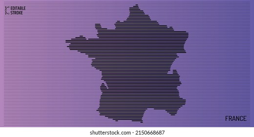 France line map. Editable stroke vector illustration. Line thickness can be changed.