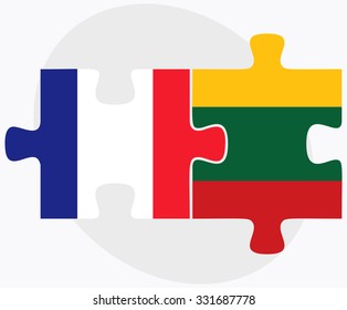 France and Lithuania Flags in puzzle isolated on white background