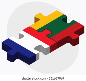 France and Lithuania Flags in puzzle isolated on white background