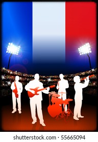 France Live Music Band on Stadium Concert Background with Flag Original Illustration