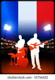 France Live Music Band on Stadium Concert Background with Flag Original Illustration