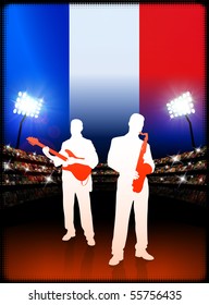 France Live Music Band on Stadium Concert Background with Flag Original Illustration