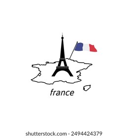 France Logo Design with Eiffel Tower and Map Symbol, Elegant Vector Icon for French Culture, Patriotism, Travel, National Identity, European Brand, Minimalist Concept, Modern and Clean Graphic
