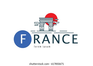 France logo. scene of the Arch of Triumph. flat thin line design element. vector illustration