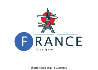 France logo. scene of the Eiffel Tower. flat thin line design element. vector illustration