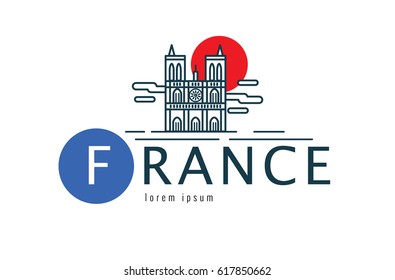 France logo. scene of the Notre Dame. flat thin line design element. vector illustration
