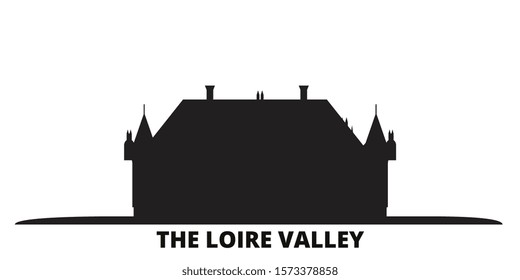 France, The Loire Valley Landmark city skyline isolated vector illustration. France, The Loire Valley Landmark travel black cityscape