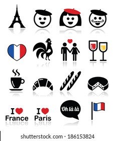 France, I love Paris vector icons set