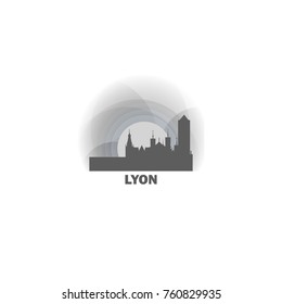 France Lyon black white sunrise sunset city panorama landscape horizon buildings skyline flat icon logo