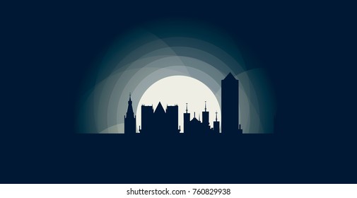 France Lyon blue night moon sunset city panorama landscape horizon buildings skyline flat icon logo