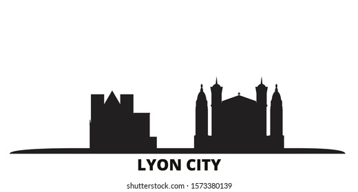 France, Lyon City city skyline isolated vector illustration. France, Lyon City travel black cityscape