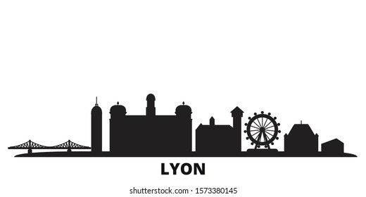 France, Lyon city skyline isolated vector illustration. France, Lyon travel black cityscape