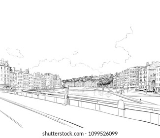 France. Lyon. Hand drawn sketch. Vector illustration.