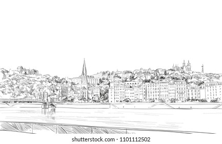 France. Lyon. Hand drawn sketch. Vector illustration.