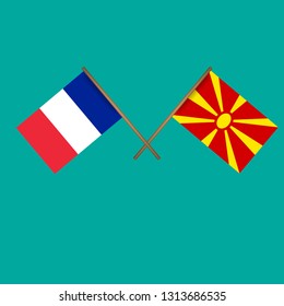France and Macedonia crossed flags.Language learning or travel concept.