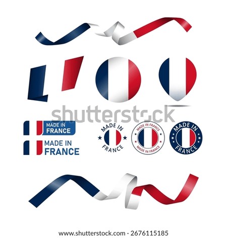France made in logo. Set of design flags label icon, stripes, ribbons